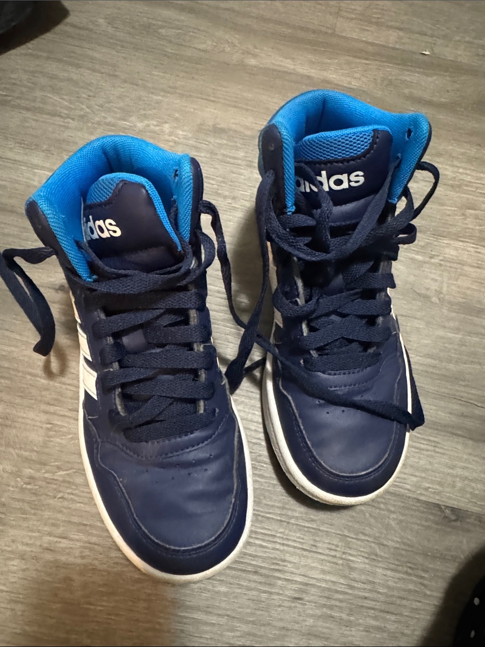 adidas Kids Navy and Bright Blue High-Top Sneakers. EUC. Size 2